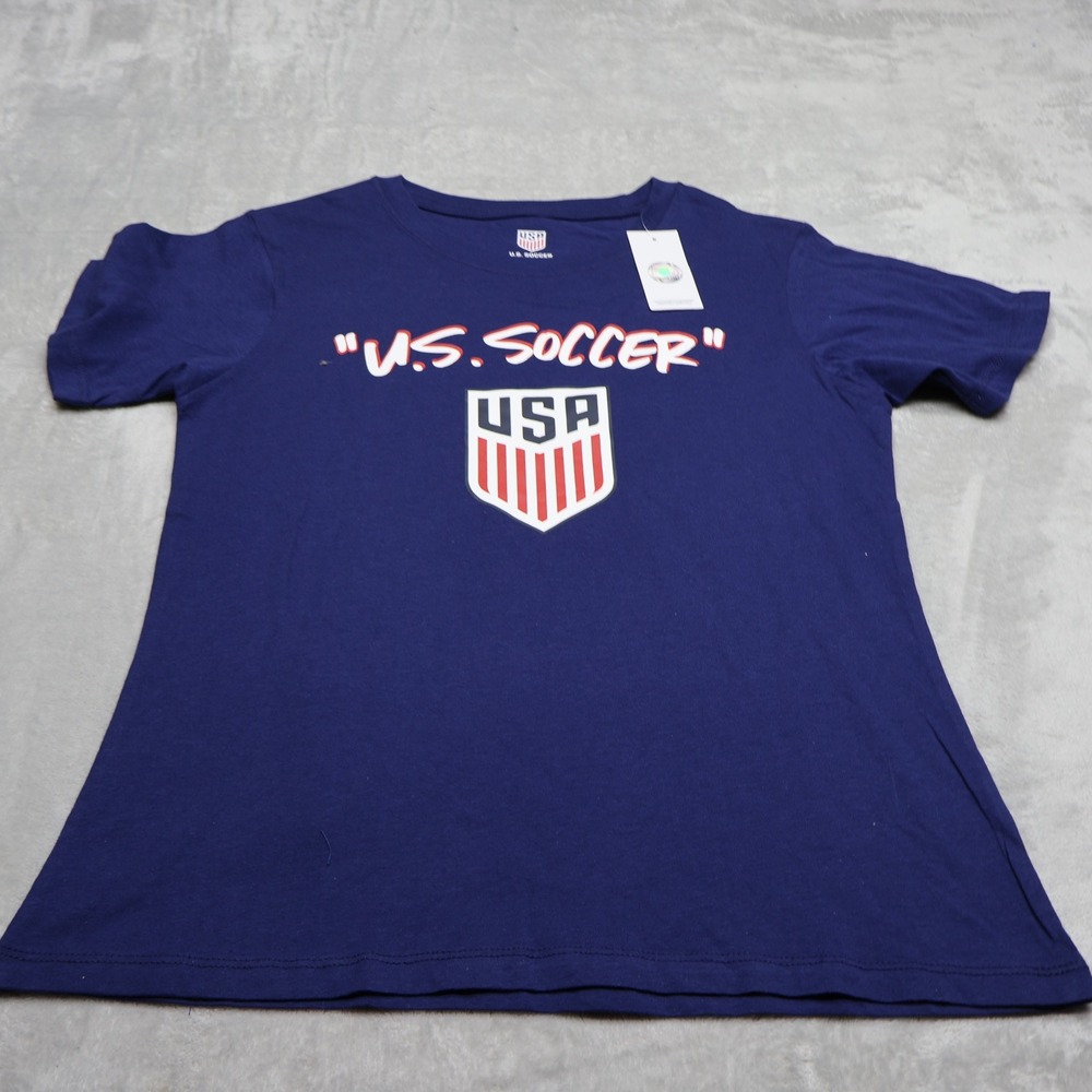 US Soccer Shirt Womens Medium Blue US Soccer Team Crewneck Athletic Tee NEW